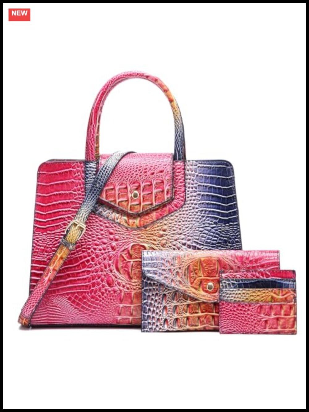 Women Embossed Pattern Satchel Handbag Wallet Set Crossbody Tote Vegan Leather